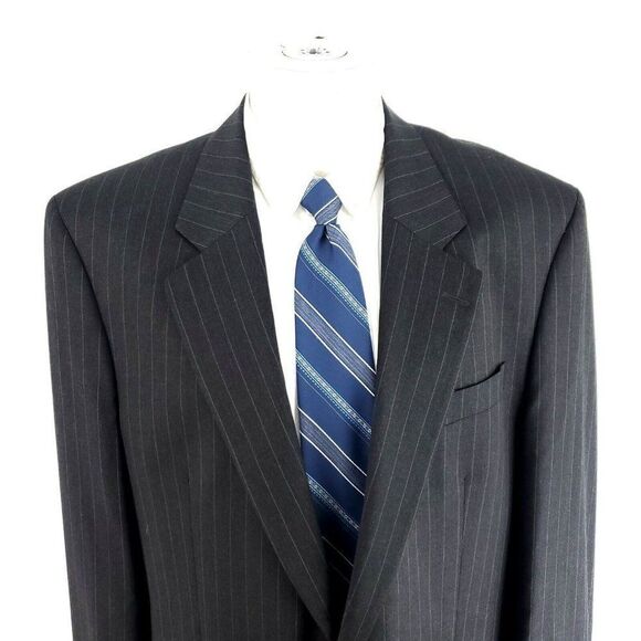 Jack Victor King Ct Wool 2 Button Suit‎ Jacket 46L Gray Striped - Picture 1 of 10